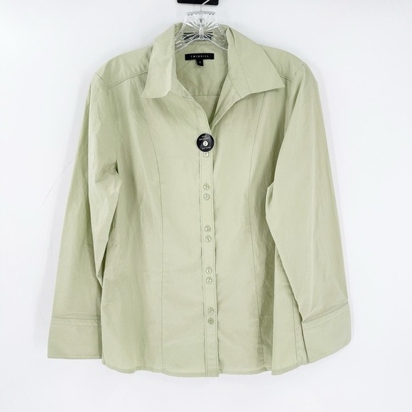 NEW Twin Hill Green Cotton Blend Long Sleeve Button-Up Shirt Women's Size 8 - Picture 1 of 10